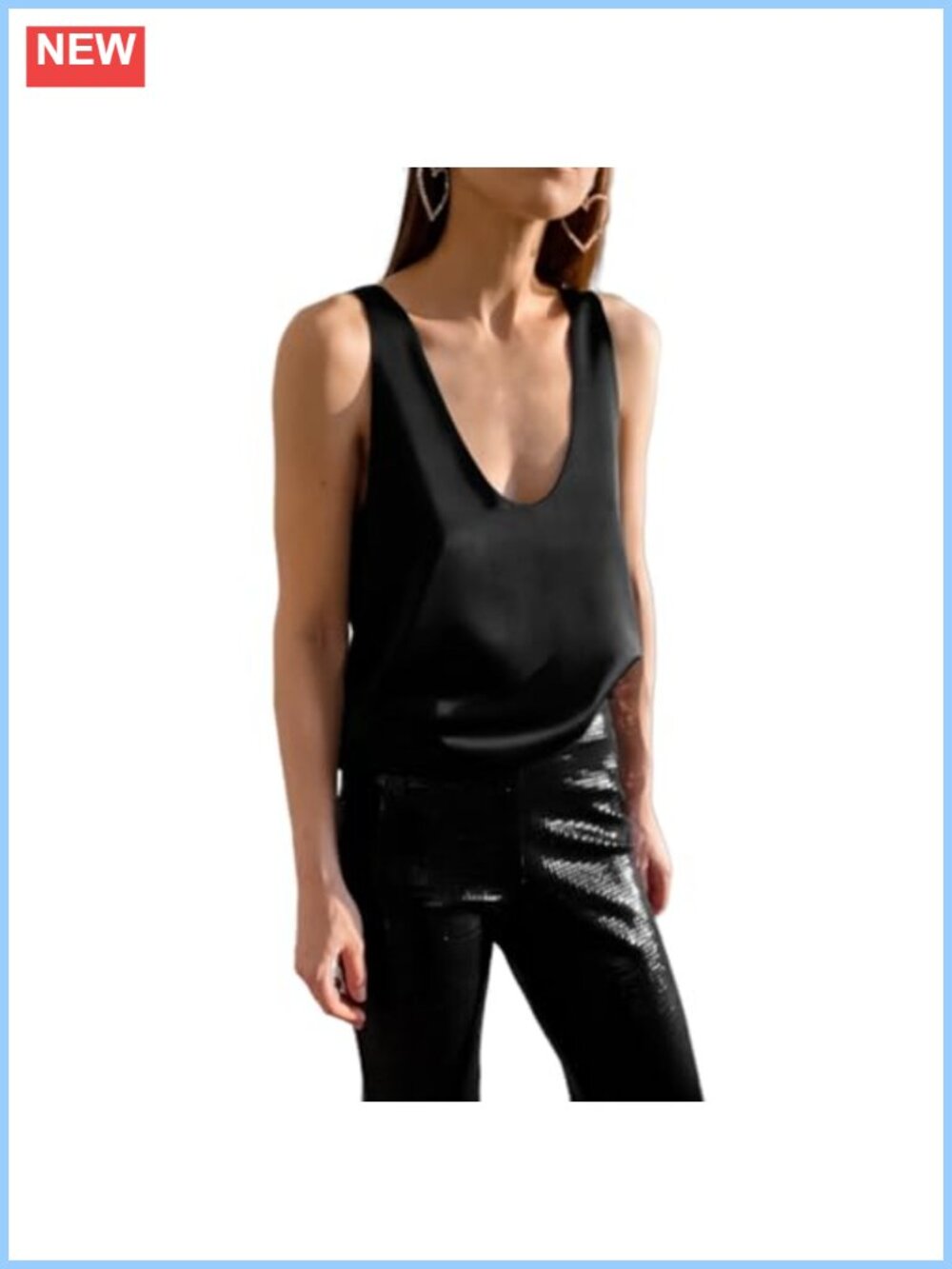 Women's Satin V Neck Sleeveless Tank Top Loose Fit Camisole Shirt